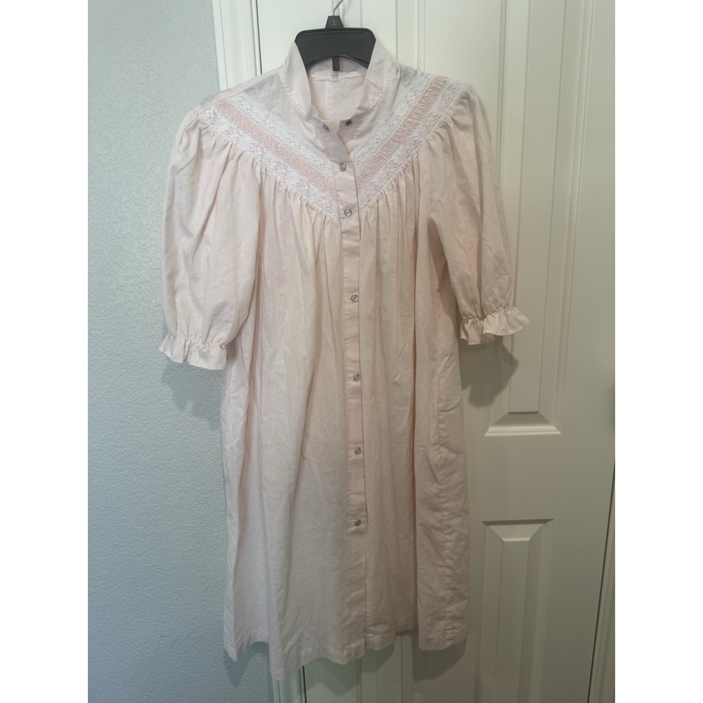 Vtg House Coat Robe Patio Dress Smock 70s 80s Snap Medium Large Cottagecore Twee